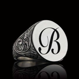 925 Sterling Silver Monogram B Letter Ring