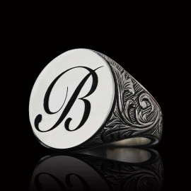 925 Sterling Silver Monogram B Letter Ring