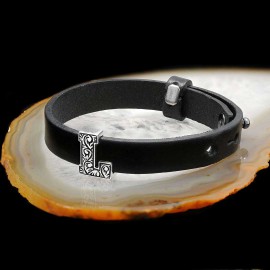 925 Sterling Silver Motif L Letter Leather Bracelet
