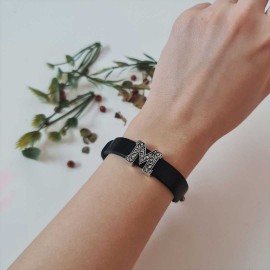 925 Sterling Silver Motif M Letter Leather Bracelet