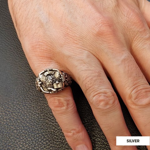 925 Sterling Silver St. Mark Lion Ring, Evangelist Lion Cross Ring, Men's Silver Signet Ring, Christian Men's Ring, Religious Gift for Men