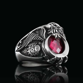 925 Sterling Silver Stoned Eagle Head Tughra Ring