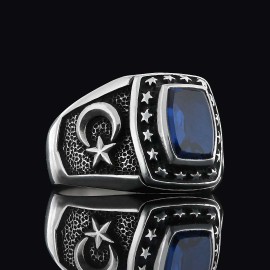 925 Sterling Silver Tughra Ring with Stars