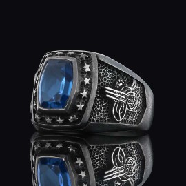 925 Sterling Silver Tughra Ring with Stars