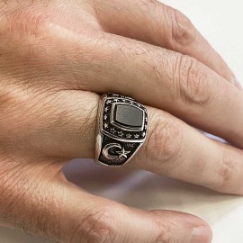 925 Sterling Silver Tughra Ring with Stars