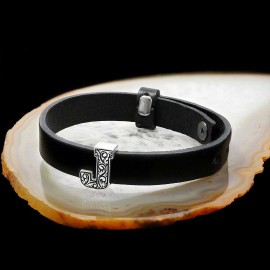 925 Sterling Silver Motif J Letter Leather Bracelet
