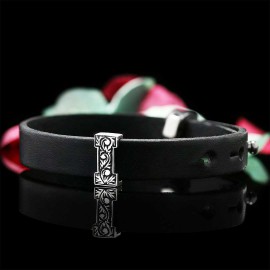 925 Sterling Silver Motif Letter U Leather Bracelet