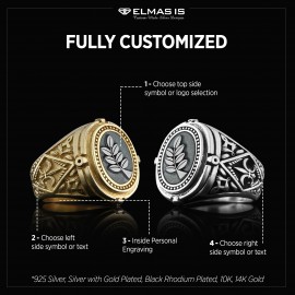 Acacia Silver Masonic Ring, Mason Ring, Master Mason Signet Ring, Custom Masonic Ring