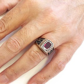 Acacia with Stone Masonic Ring, Master Mason Ring