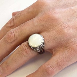 Amber Stone Silver Men Ring