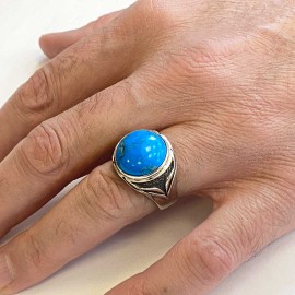 Amber Stone Silver Men Ring