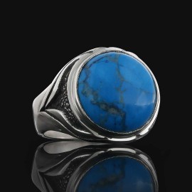 Amber Stone Silver Men Ring