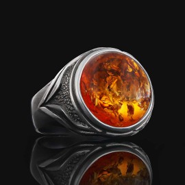 Amber Stone Silver Men Ring