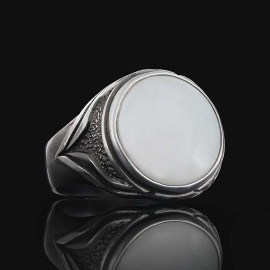 Amber Stone Silver Men Ring