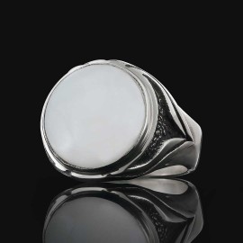 Amber Stone Silver Men Ring