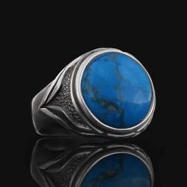 Amber Stone Silver Men Ring