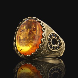 Amber Stone Silver Ring 925 Sterling