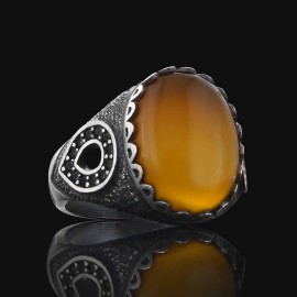 Amber Stone Silver Ring 925 Sterling