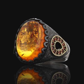 Amber Stone Silver Ring 925 Sterling