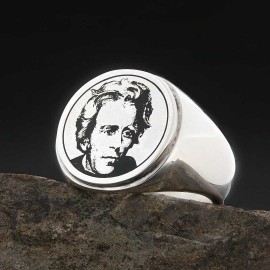 Andrew Jackson Photo Round Silver Ring, Customized with Your Special Moment
