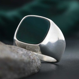 Aqeeq Stone Silver Men Ring