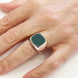 Aqeeq Stone Silver Men Ring