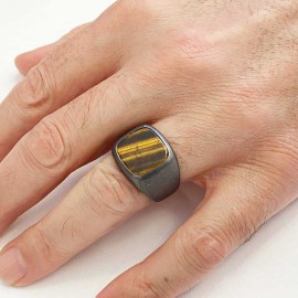 Aqeeq Stone Silver Men Ring