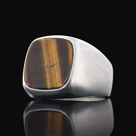 Aqeeq Stone Silver Men Ring