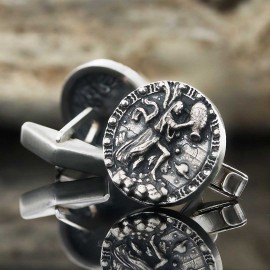 Unique Design Silver Round Aquarius Cufflink