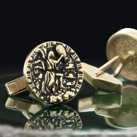 Unique Design Silver Round Aquarius Cufflink