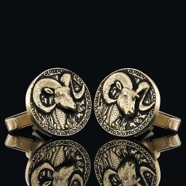 Round Handmade Silver Aries Cufflink