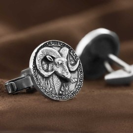 Round Handmade Silver Aries Cufflink