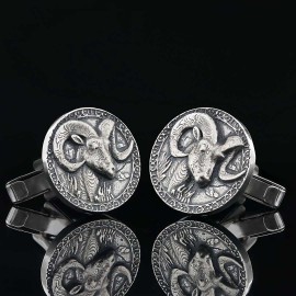 Round Handmade Silver Aries Cufflink