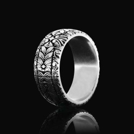 Special Design Floral Motif Sterling Silver Wedding Ring