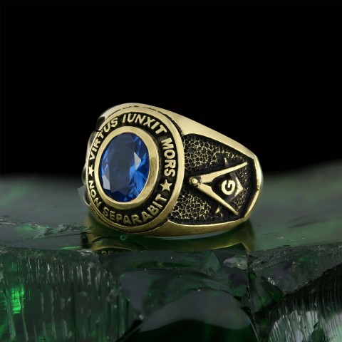 Blue Stone Masonic Round Ring, Mystic Guardian Mason Ring, Phantom Mason Ring