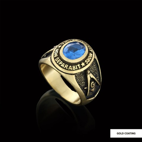 Blue Stone Masonic Round Ring, Mystic Guardian Mason Ring, Phantom Mason Ring