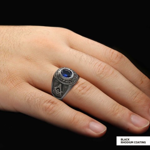 Blue Stone Masonic Round Ring, Mystic Guardian Mason Ring, Phantom Mason Ring