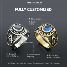 Blue Stone Masonic Round Ring, Mystic Guardian Mason Ring, Phantom Mason Ring