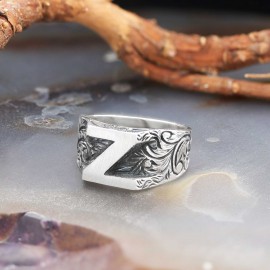 Bold Letter Z Monogram 925 Sterling Silver Women Ring