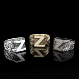 Bold Letter Z Monogram 925 Sterling Silver Women Ring