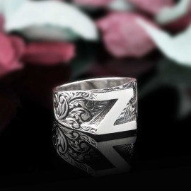 Bold Letter Z Monogram 925 Sterling Silver Women Ring