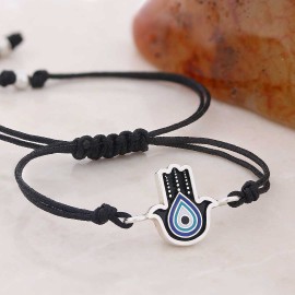 Turkish Blue Evil Eye Beads Sterling Silver Hamsa Bracelet