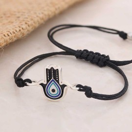 Turkish Blue Evil Eye Beads Sterling Silver Hamsa Bracelet