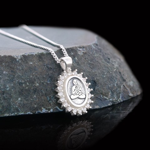 Buddha Necklace, Buddha Silver Pendant, Religious Necklace, Buddhist Gift, Goddess of Mercy Pendant