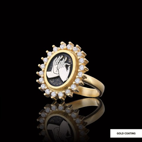 Buddha hands Ring, Stoned Budhhist Ring, Mudra Hand Ring, Women's Religious Ring, Religious Gift