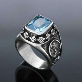 Stone With Silver Buddha Ring