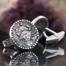 Custom Design Sterling Silver Round Cancer Cufflink