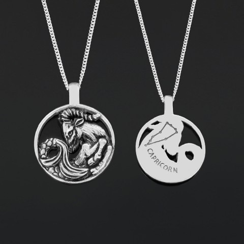 Capricorn Pendant, Sterling Silver Capricorn Necklace, Handmade Capricorn Jewelry, Horoscope Capricorn Necklace