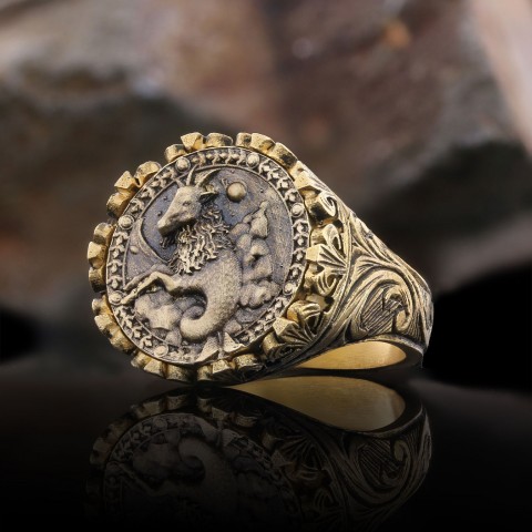 Capricorn Sign Ring, 925 Sterling Silver Capricorn Sign Ring