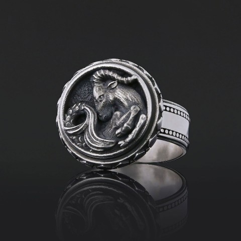 Capricorn Zodiac Silver Ring